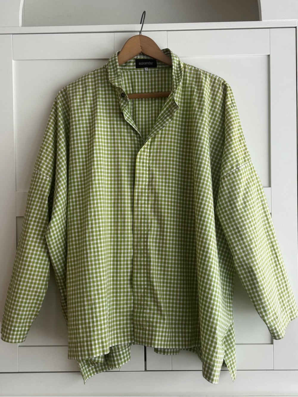 Eskandar Green Gingham Check Oversized Cotton Button Down Shirt Size 1